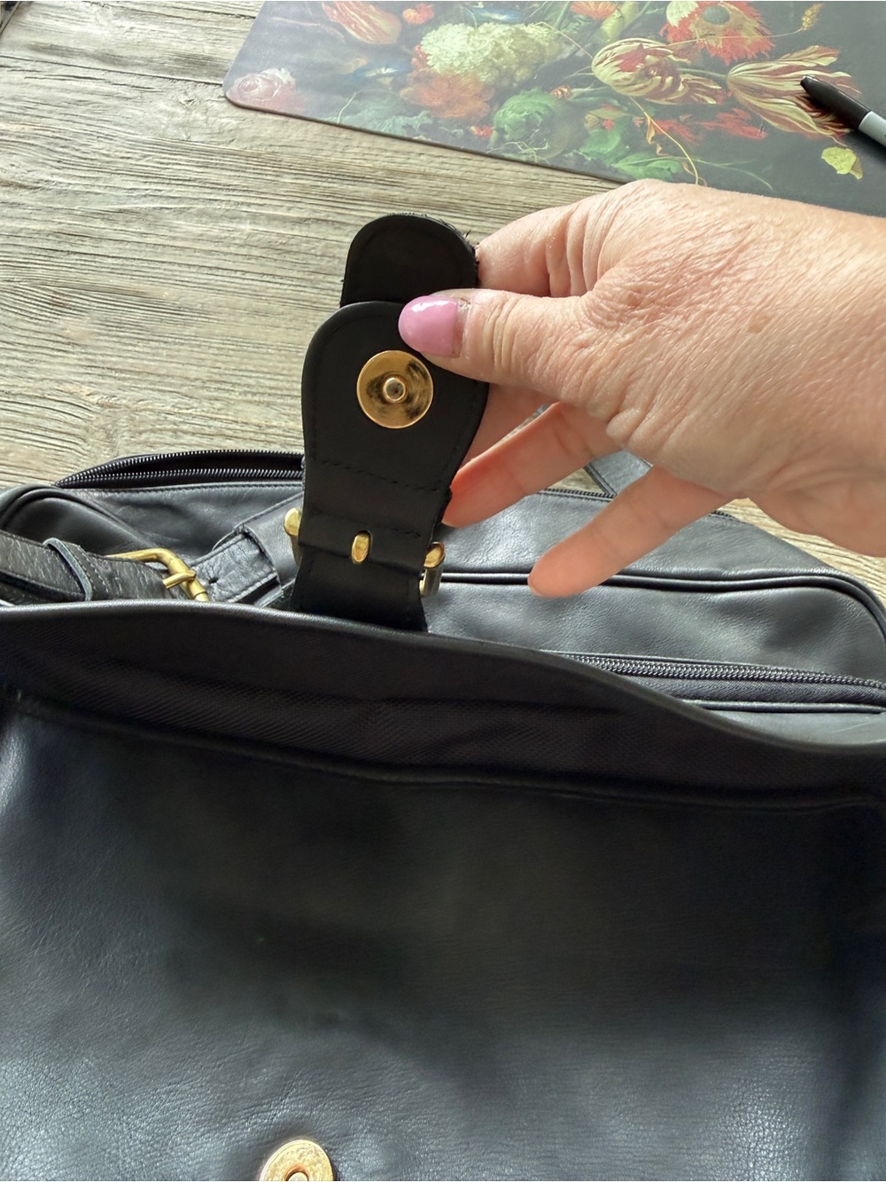 Coach Vintage black leather Briefcase Messenger brass with shoulder strap - Picture 4 of 16